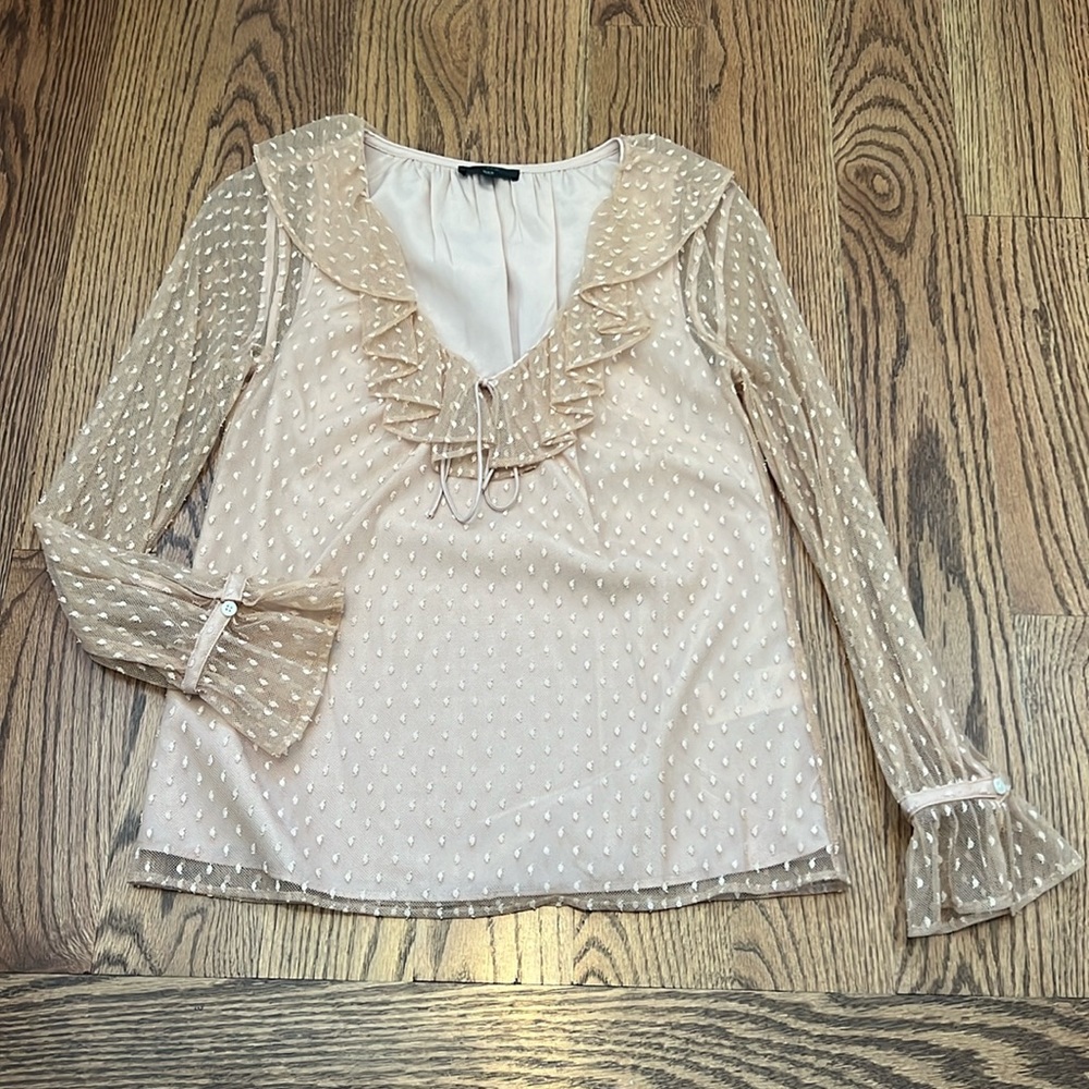 J.Crew Ruffle Neck Clip Dot Blouse in Bronzed Clay Size XXS